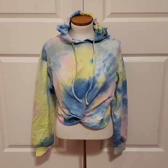 NWT Abound Womens Tie Dye Knot Front Crop Hoodie Sweatshirt Long Sleeve Sz Small - Picture 1 of 5